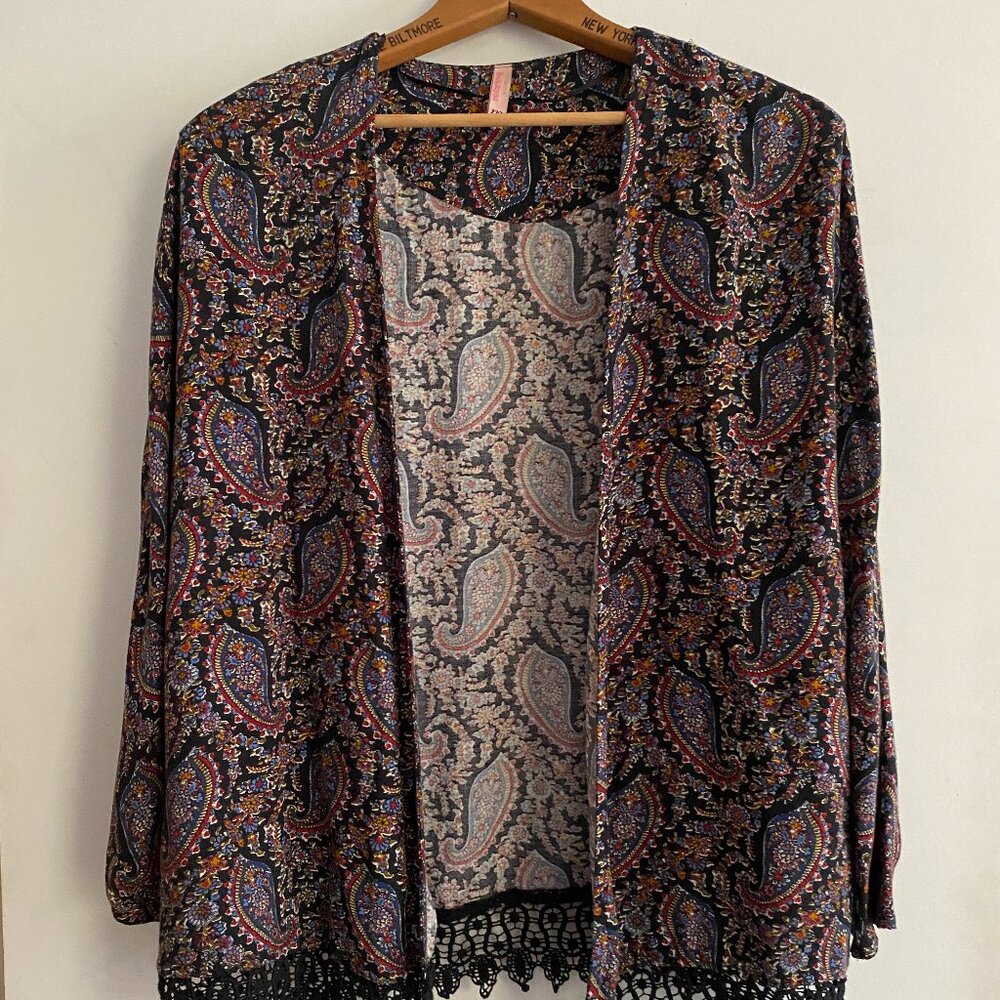 Lace-trim Cardigan in Ornamental Print